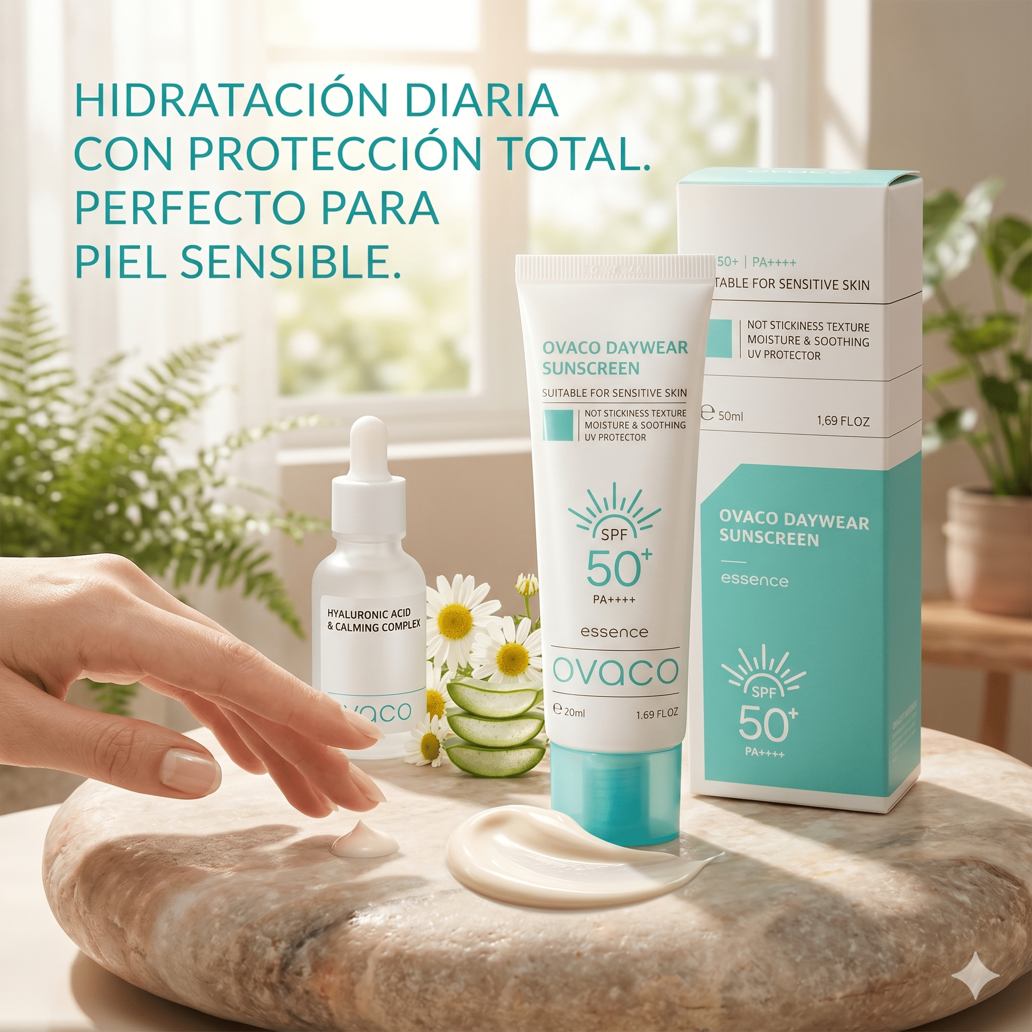 Ovaco Daywear Sunscreen SPF50+ PA++++ - Protector Solar Antioxidante - cosmetica10