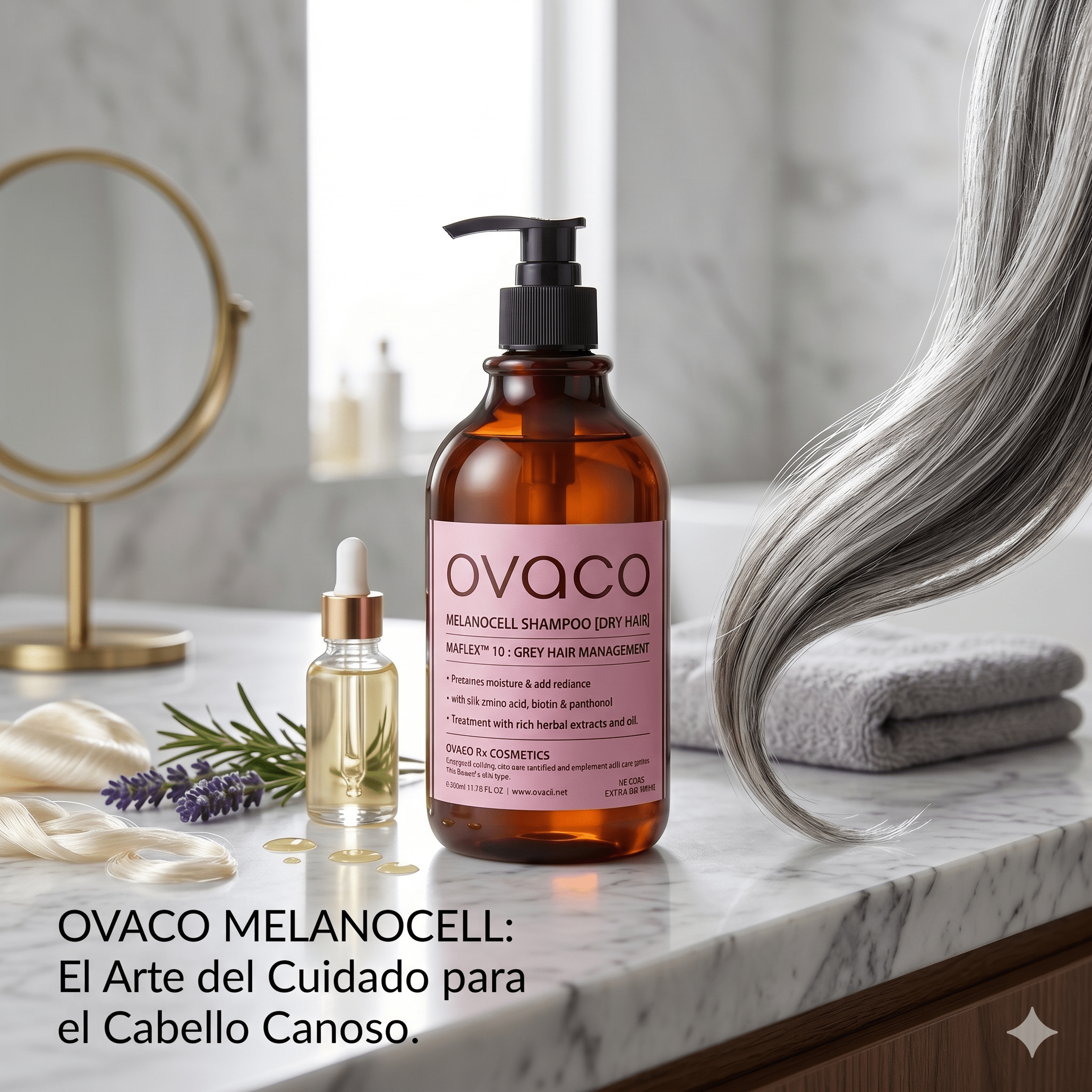 Ovaco Melanocell Shampoo - Champú Anticanas Cabello Seco - cosmetica10